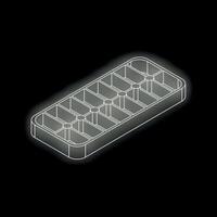 Empty ice cube tray glowing on dark background, isometric projection vector
