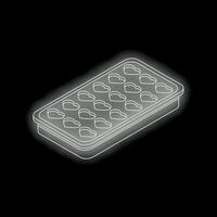 Ice cube tray forming heart shaped ice cubes glowing on dark background vector