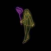 Man walking with heart shaped balloon in neon light style vector