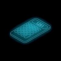 Glowing neon calculator showing number 1251 on dark background vector