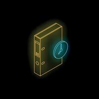 Neon glowing office binder with clock symbolizing time management vector