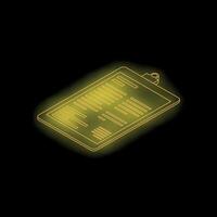 Glowing neon clipboard representing taking notes, checklist, or planning on black background vector