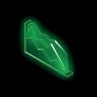 Neon green isometric graph showing growth on black background vector