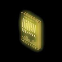 Glowing neon documents stack representing business reports and data analysis vector