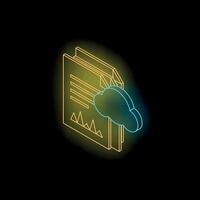 Neon cloud computing uploading documents to cloud storage vector