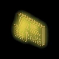 Neon yellow programming and web design concept with charts and data analysis vector
