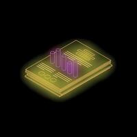 Neon documents with growing bar chart showing positive business results vector