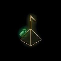 Green arrow pointing to yellow flag on top of pyramid on black background vector