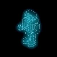 Neon blue robot standing on black background showing artificial intelligence vector