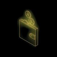 Wallet receiving money with user icons in yellow neon style on black background vector