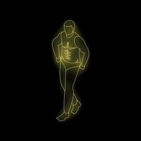 Bodybuilder posing showing his muscles in neon light vector