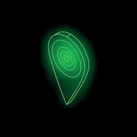 Neon green glowing location pin showing target on black background vector