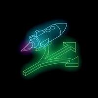 Neon rocket launching choosing its path, business strategy concept vector