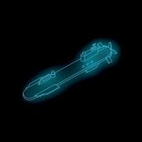 Neon submarine exploring dark ocean depths isometric view vector