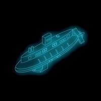 Neon submarine exploring deep ocean depths in wireframe style vector