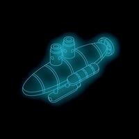 Neon submarine exploring deep ocean depths with bright light vector