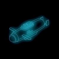 Neon submarine patrolling deep sea in isometric view vector