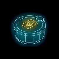 Neon style hot tub with floating document symbolizing relaxation and information access vector