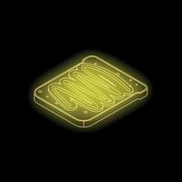 Glowing neon yellow toast with spread on black background vector