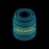 Glowing neon chocolate paste jar on black background vector