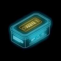 Glowing neon chocolate paste container on black background vector