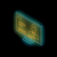 Glowing neon doctor profile on computer screen displaying medical information in isometric view vector