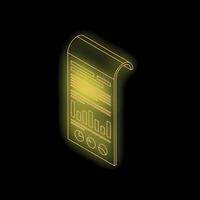 Glowing neon yellow business report with charts and statistics on black background vector