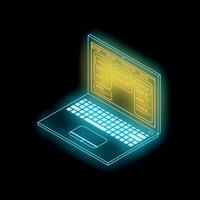 Neon colored laptop showing modern website on black background vector