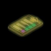 Neon clipboard with checklist showing positive and negative indicators vector