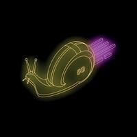 Neon snail with 5g shell leaving light trail representing slow internet speed vector