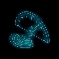 Speedometer showing low wireless signal strength with futuristic neon glow vector
