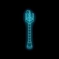 Telecommunication tower transmitting signals in isometric view with neon blue light vector