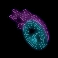Neon speedometer with flames showing high speed and performance vector