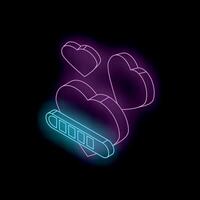 Neon hearts uploading with progress bar on dark background vector
