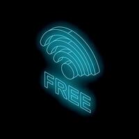 Glowing neon free wifi sign representing public network access vector