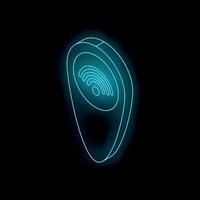 Glowing neon location pin showing wireless network symbol on black background vector