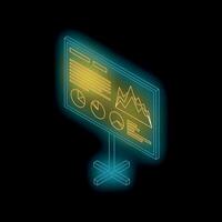 Glowing neon business presentation with charts and data analysis displayed on a stand vector