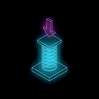 Neon colored spring being compressed by a pink arrow on a black background vector