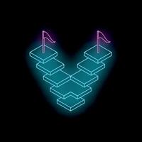 Two flags reaching the top of isometric neon stairs on a black background vector