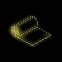 Rolled material isometric projection in neon style on black background vector