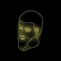 Neon yellow philosopher observing with pensive gaze on black background vector