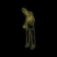 Businessman talking and gesturing with speech bubbles, isometric neon style communication concept vector