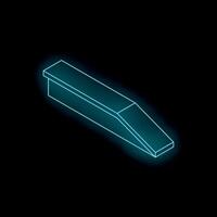 Glowing neon blue loading ramp icon on black background vector