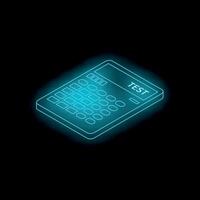 Glowing neon calculator displaying test word on black background vector