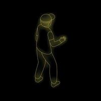 Delivery man walking with yellow neon light effect on black background vector