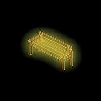 Glowing neon yellow bench on black background representing rest and relaxation vector