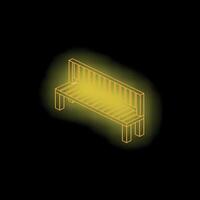 Glowing neon yellow bench on black background, isometric projection vector