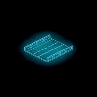 Glowing neon bridge crossing a dark abyss, isometric projection vector