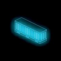 Glowing neon blue ram memory module on black background vector