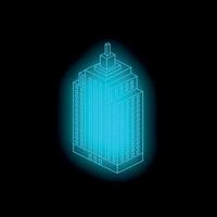 Glowing isometric skyscraper standing out in dark background vector